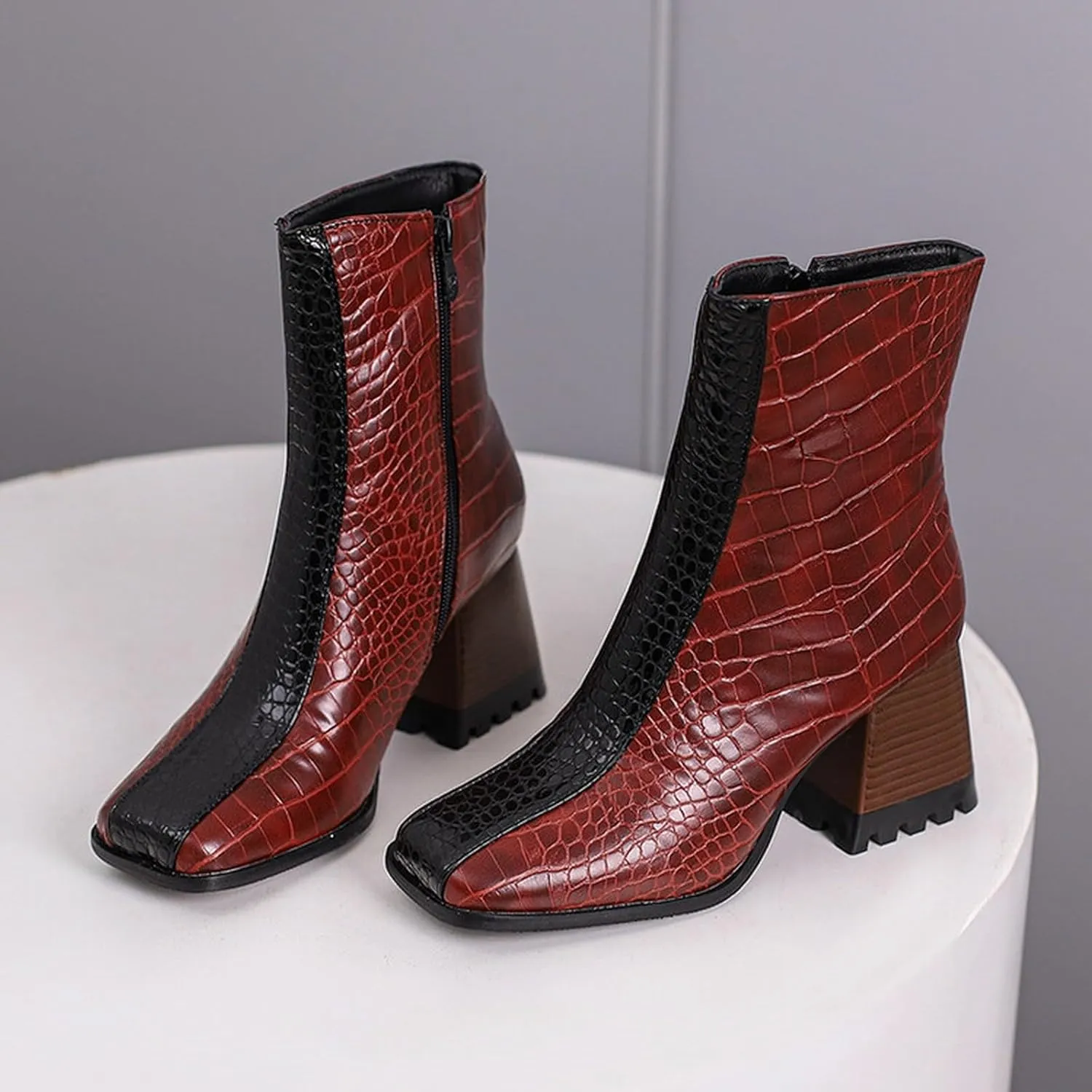 Black Cowboy Boots for Women Ankle Flat Booties for Women 2024 Ladies Hiking Boots Dress Shoes for Women Flat Bottom Fashion Lace-up Round Toe Comfortable Low Heel