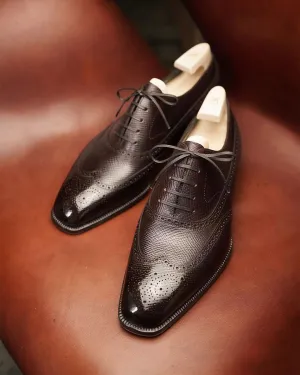 Brown Hatch Grain Leather Cedria Brogue Wingtip Oxfords - Formal Shoes - SS23