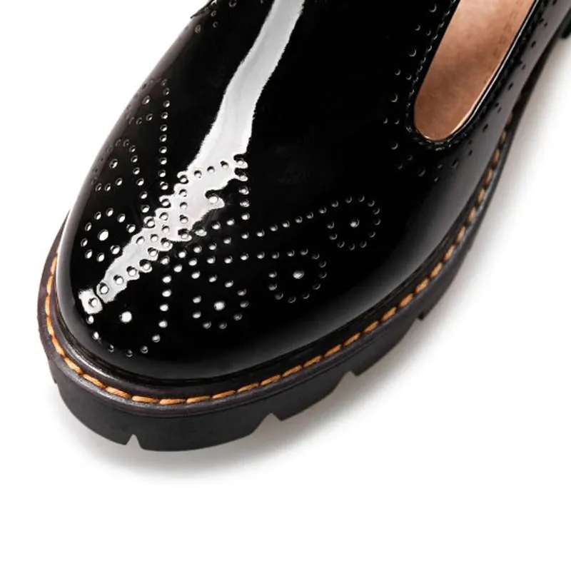 CLEARANCE / Alternative Fashion Brogue Round Toe Flats with Buckle Strap / Aesthetic Shoes