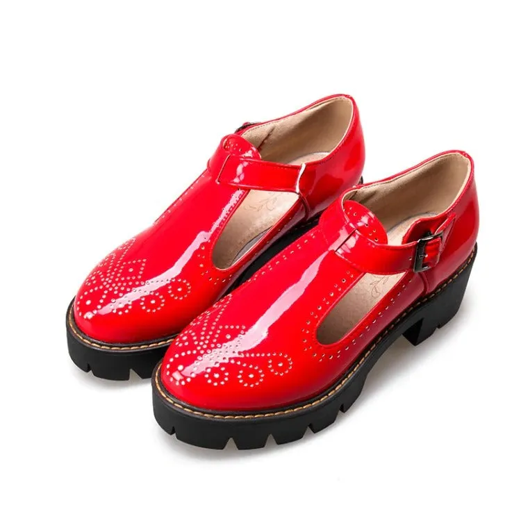 CLEARANCE / Alternative Fashion Brogue Round Toe Flats with Buckle Strap / Aesthetic Shoes