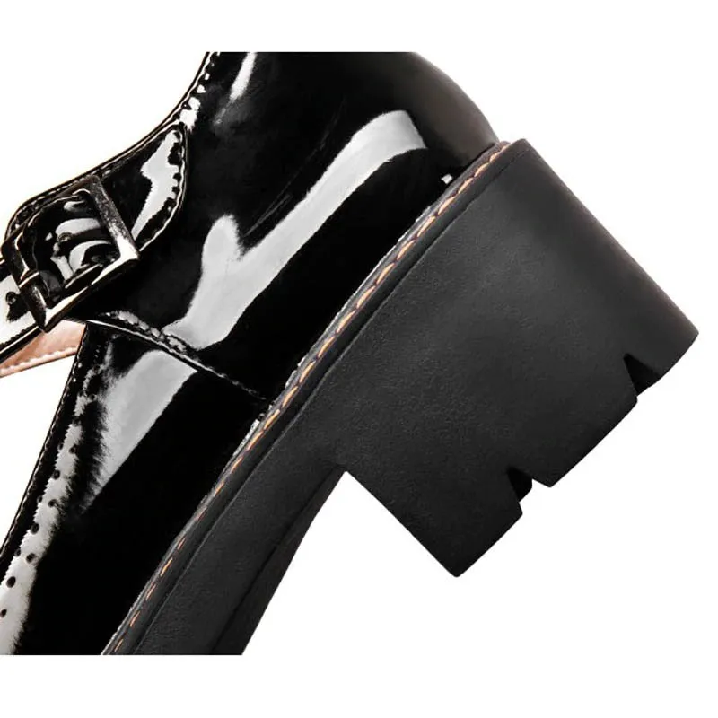 CLEARANCE / Alternative Fashion Brogue Round Toe Flats with Buckle Strap / Aesthetic Shoes
