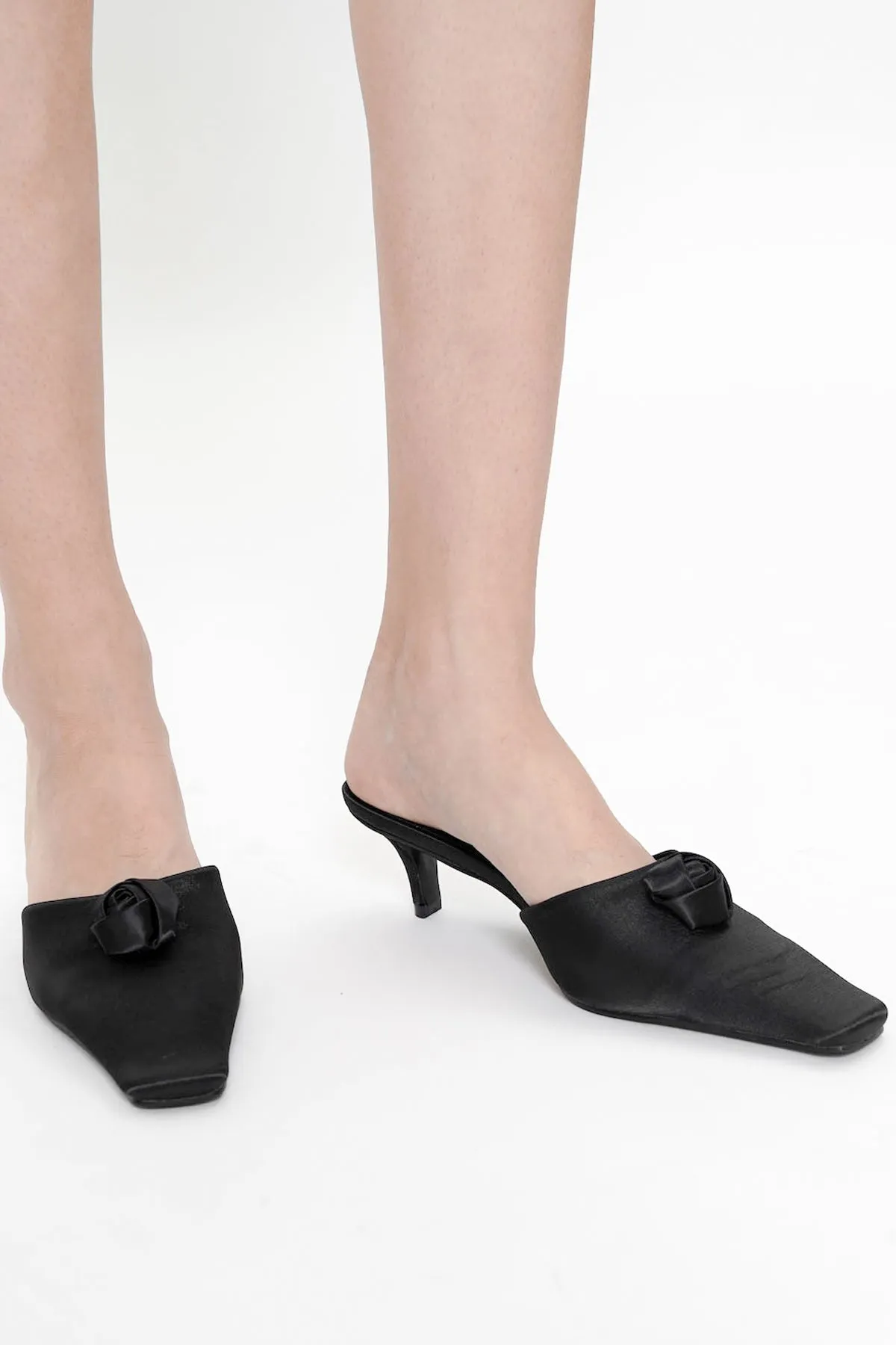 Euclia Rosè Satin Mules In Black