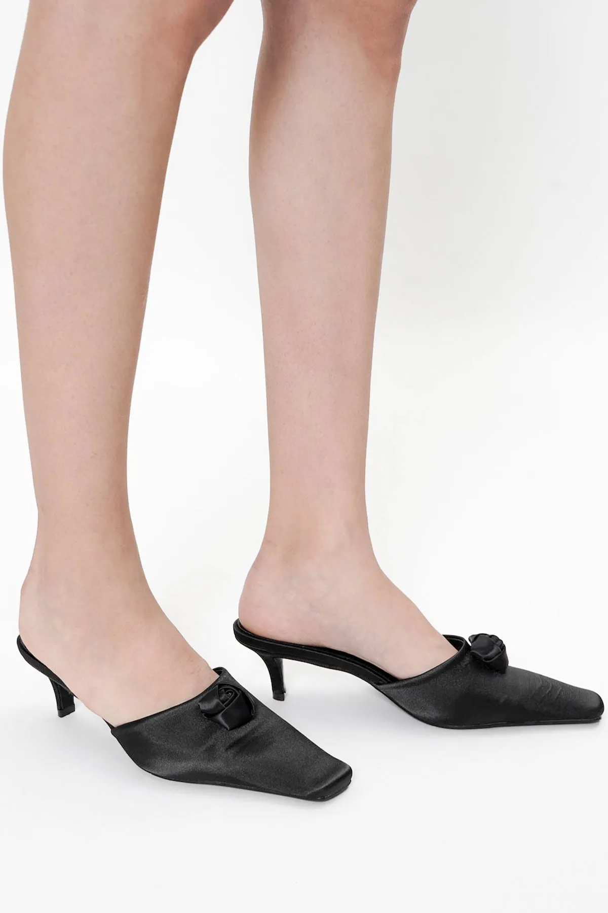 Euclia Rosè Satin Mules In Black