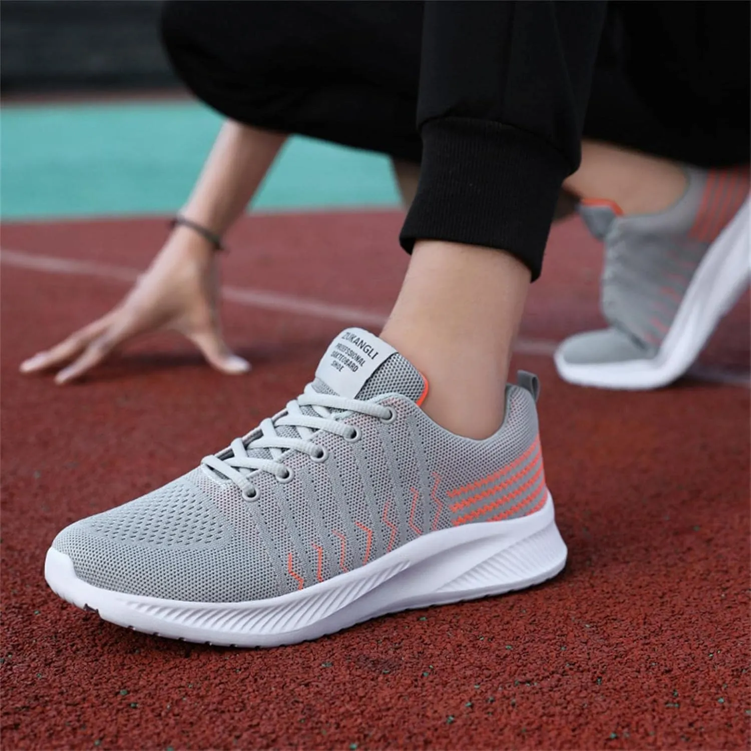 Hbeylia Women's Men's Lace Up Walking Running Shoes Fashion Breathable Mesh Stretch Sneakers Non Slip Athletic Hiking Tennis Trainer Sport Shoes For Driving Workout Fitness
