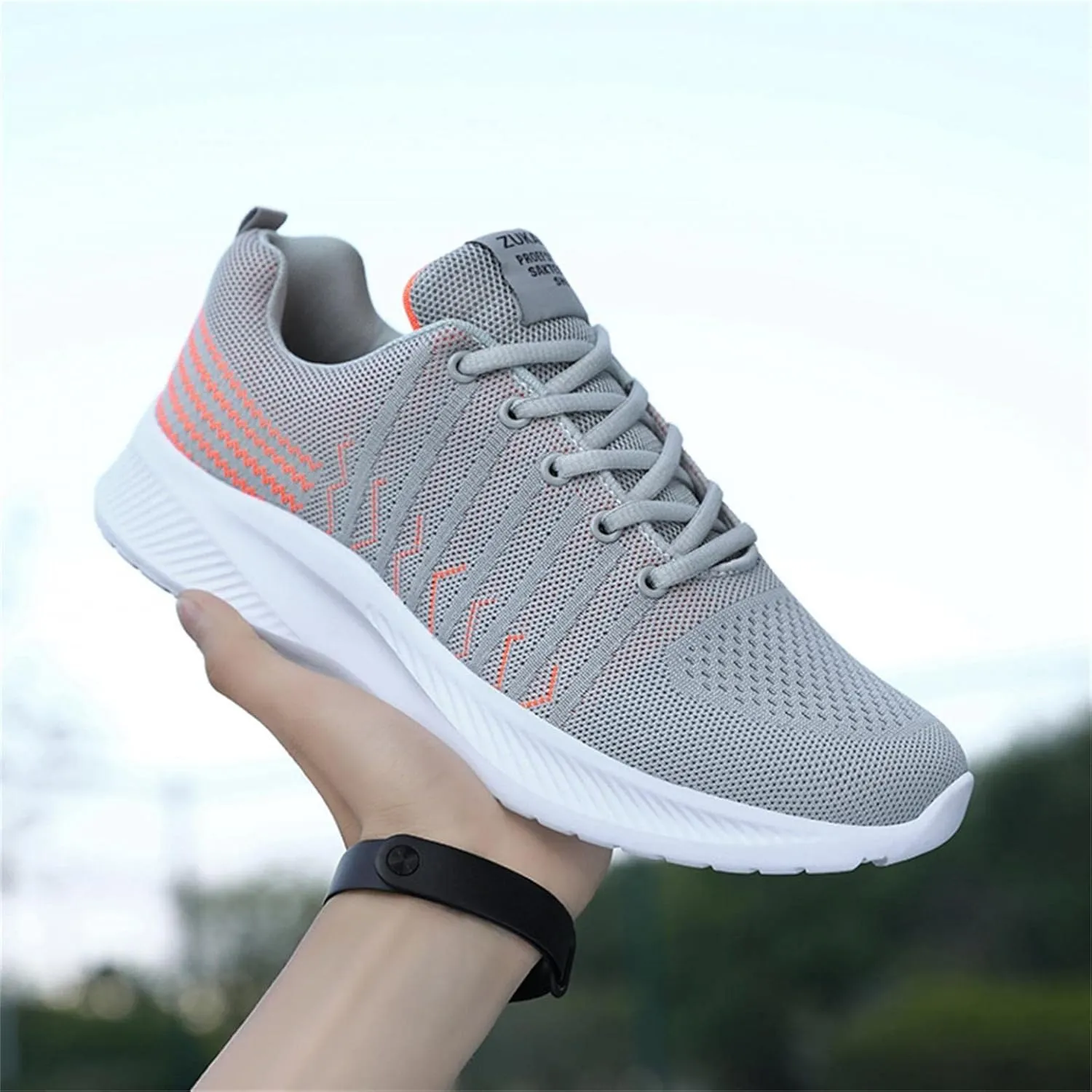 Hbeylia Women's Men's Lace Up Walking Running Shoes Fashion Breathable Mesh Stretch Sneakers Non Slip Athletic Hiking Tennis Trainer Sport Shoes For Driving Workout Fitness