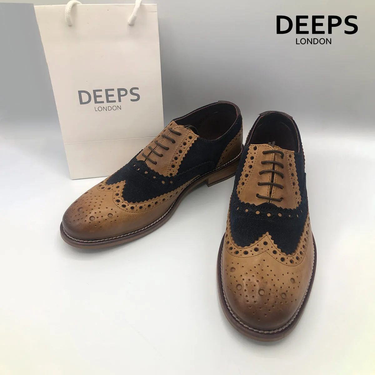 JIM LONDON BROGUES HANDCRAFTED GATSBY MEN'S SHOES NAVYWHITE