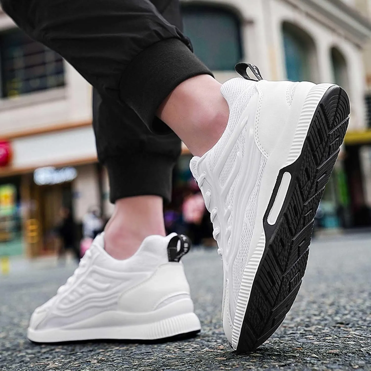 Mens Slip On Sneakers Non Slip Walking Shoes Lightweight Athletic Shoes Casual Running Shoe Increase Height 6/8/10CM