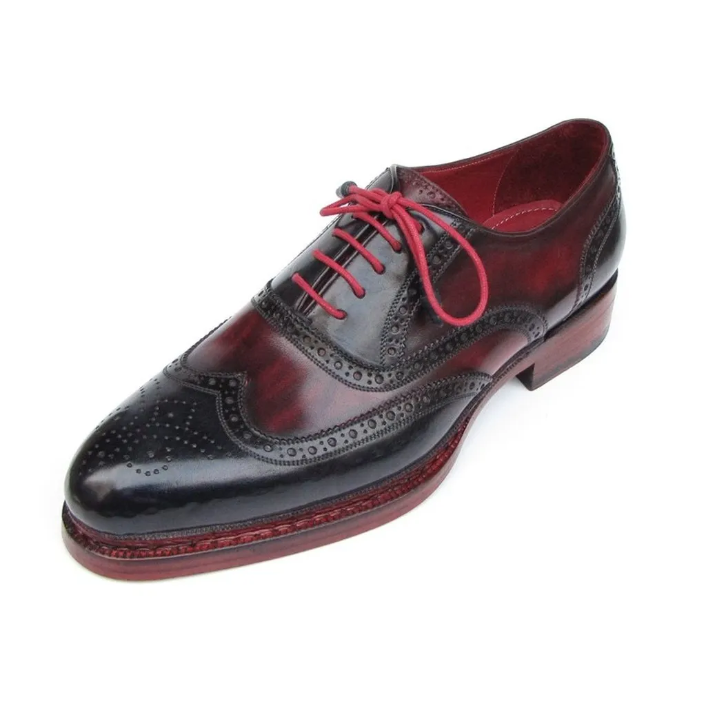 Paul Parkman Men's Triple Leather Sole Wingtip Brogues Navy & Red (ID#027-TRP-NVYBRD)