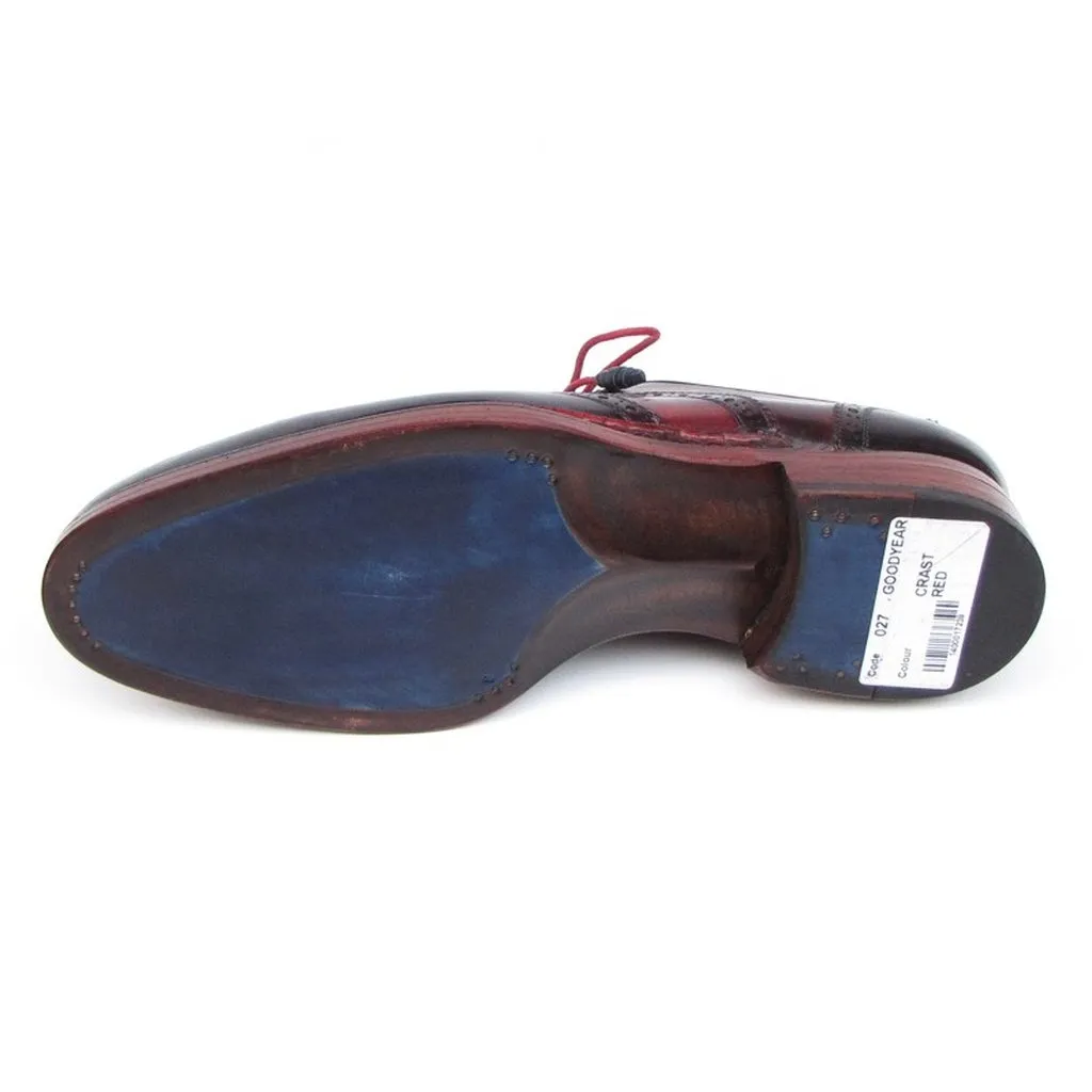 Paul Parkman Men's Triple Leather Sole Wingtip Brogues Navy & Red (ID#027-TRP-NVYBRD)