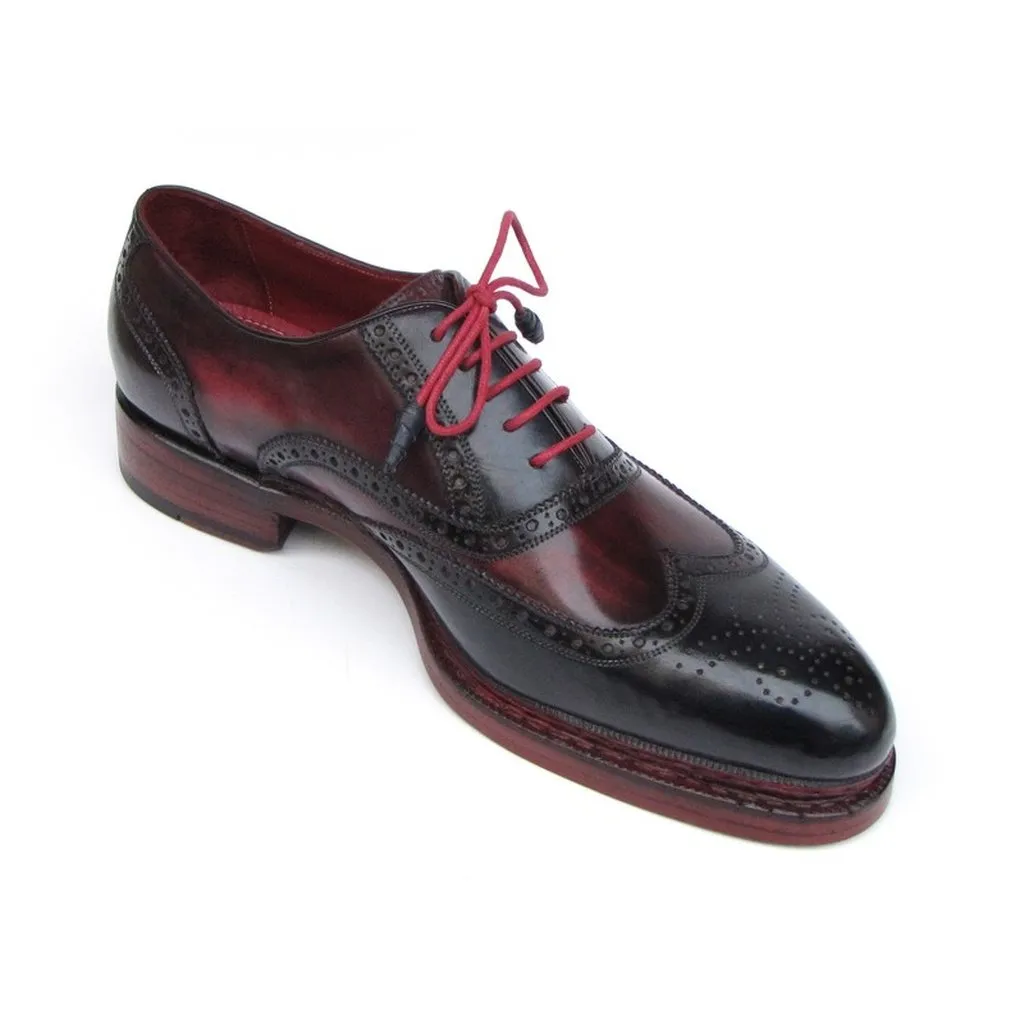 Paul Parkman Men's Triple Leather Sole Wingtip Brogues Navy & Red (ID#027-TRP-NVYBRD)