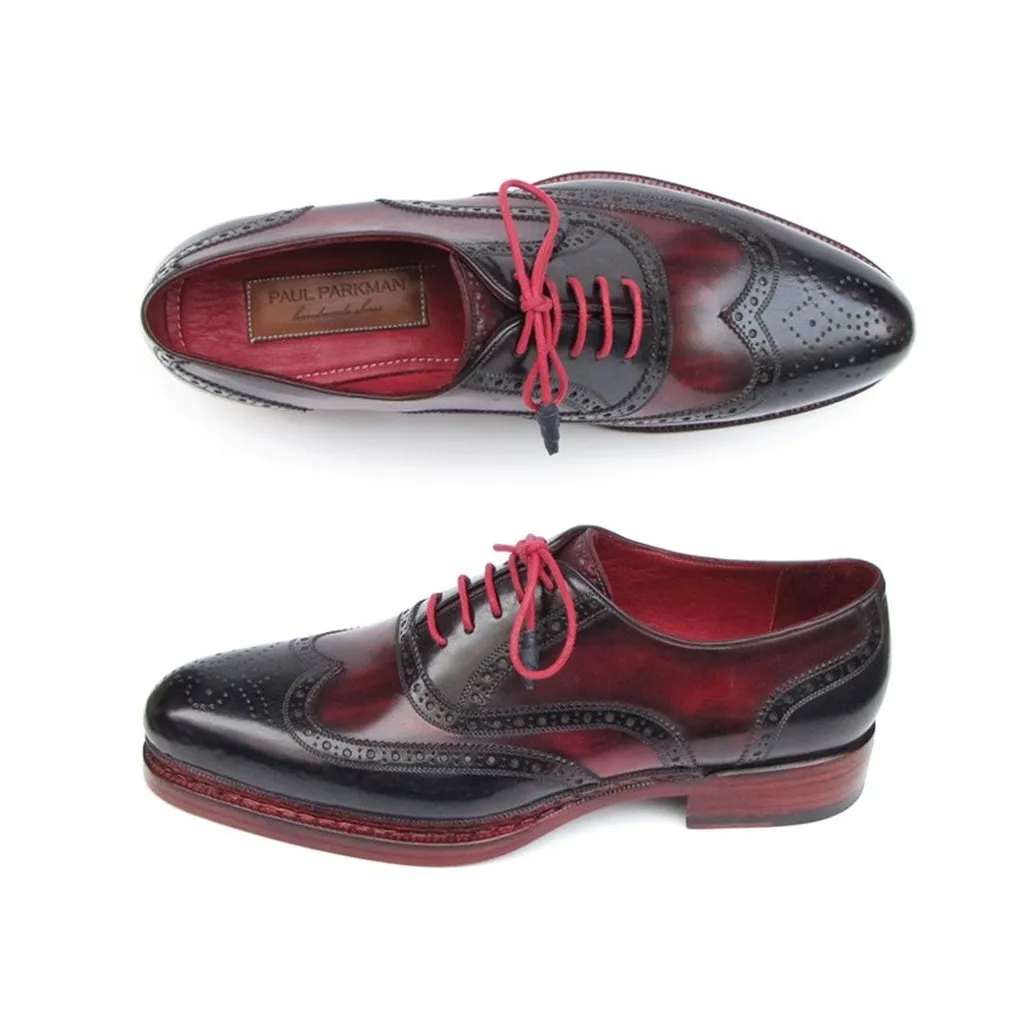 Paul Parkman Men's Triple Leather Sole Wingtip Brogues Navy & Red (ID#027-TRP-NVYBRD)