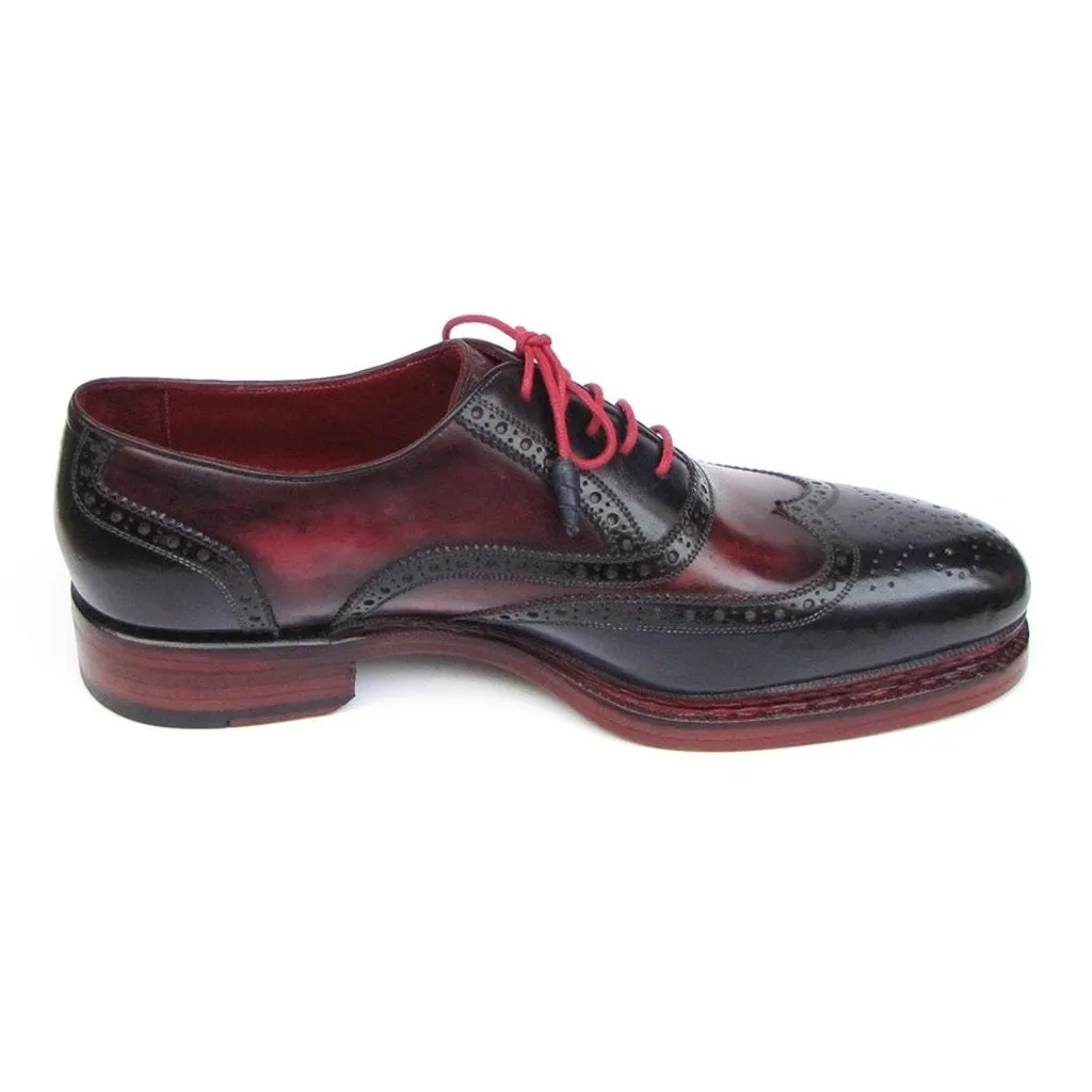 Paul Parkman Men's Triple Leather Sole Wingtip Brogues Navy & Red (ID#027-TRP-NVYBRD)