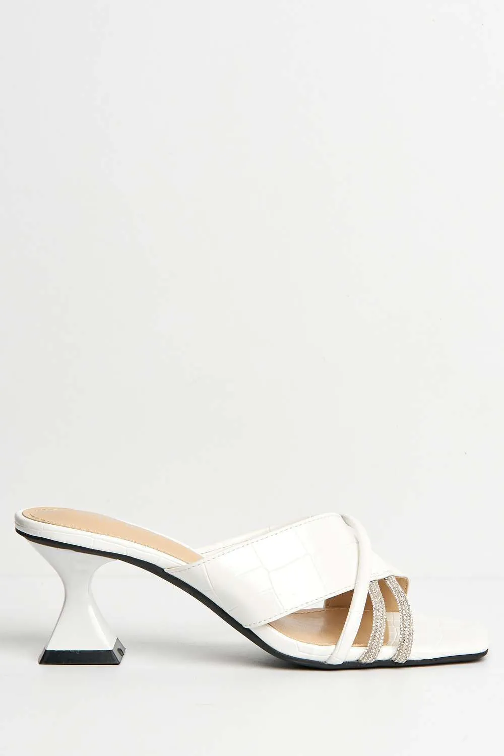 Socha Criss-Cross Diamante Strap Mules in White