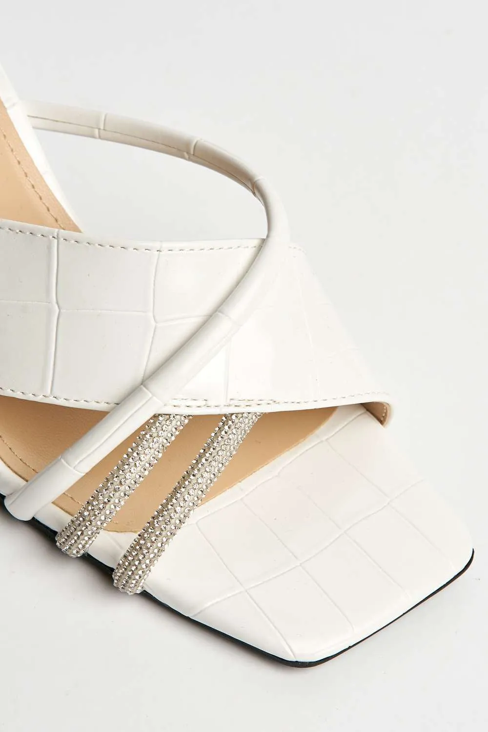 Socha Criss-Cross Diamante Strap Mules in White