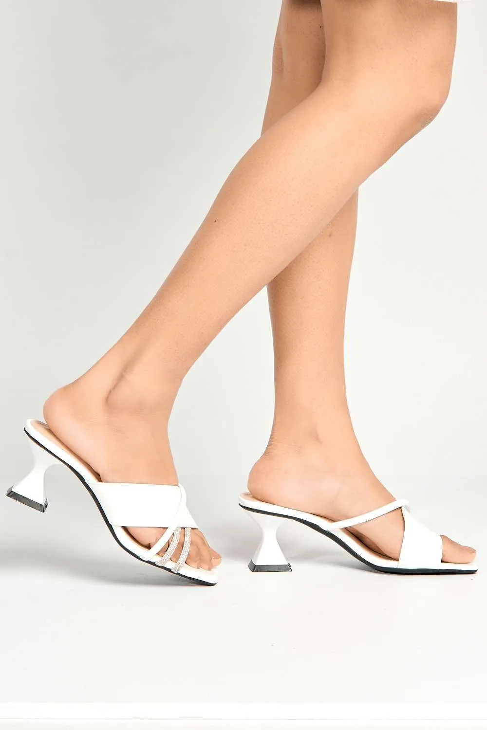 Socha Criss-Cross Diamante Strap Mules in White