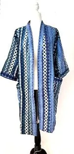 Sophisticated Handmade Kantha Jacket  Is Timeless (Mixed Blue Stripes)