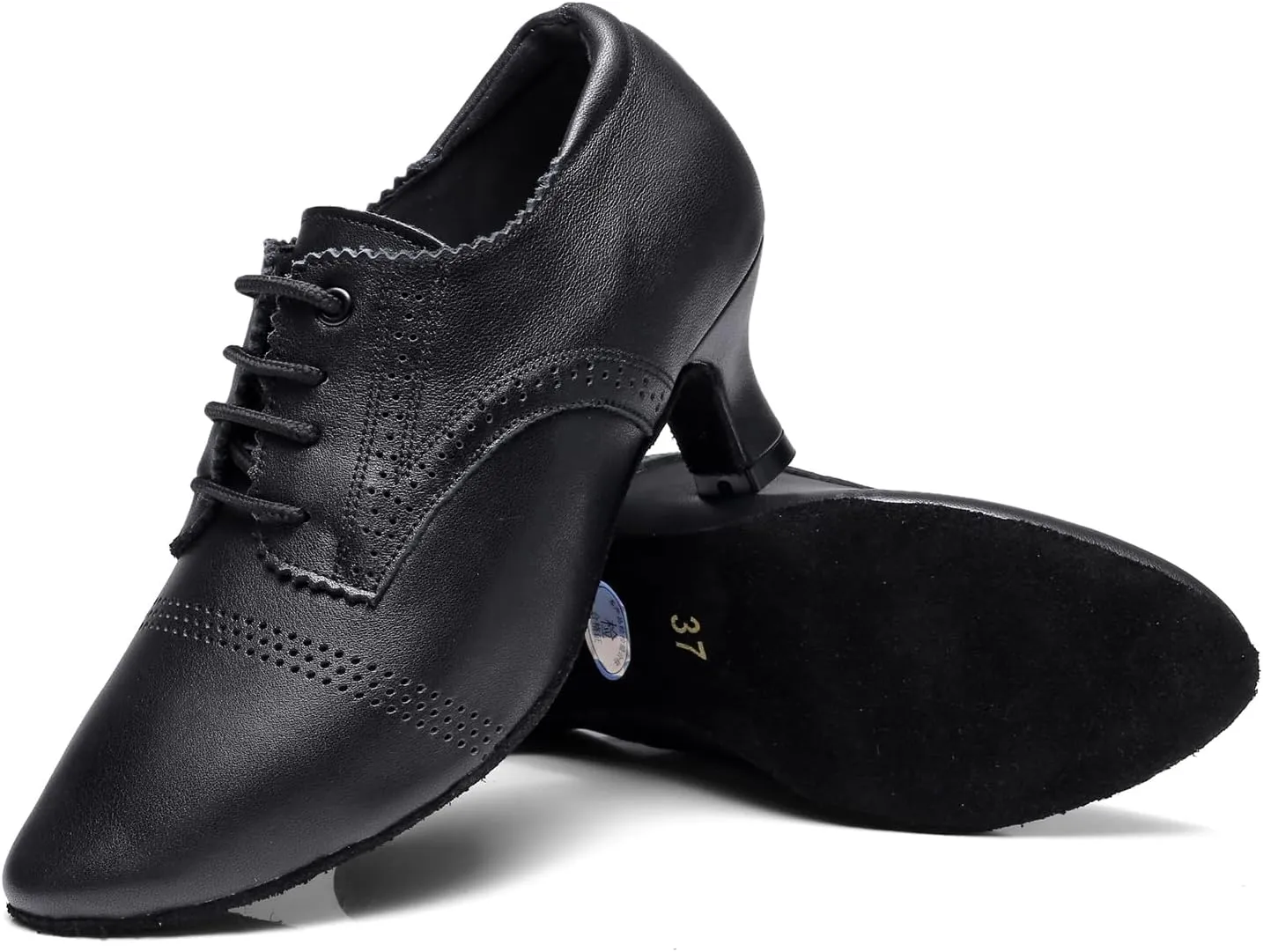 SWDZM Leather Ballroom Dance Practice Shoes for Women Closed Toe Modern Salsa Rhythm Teaching Shoes