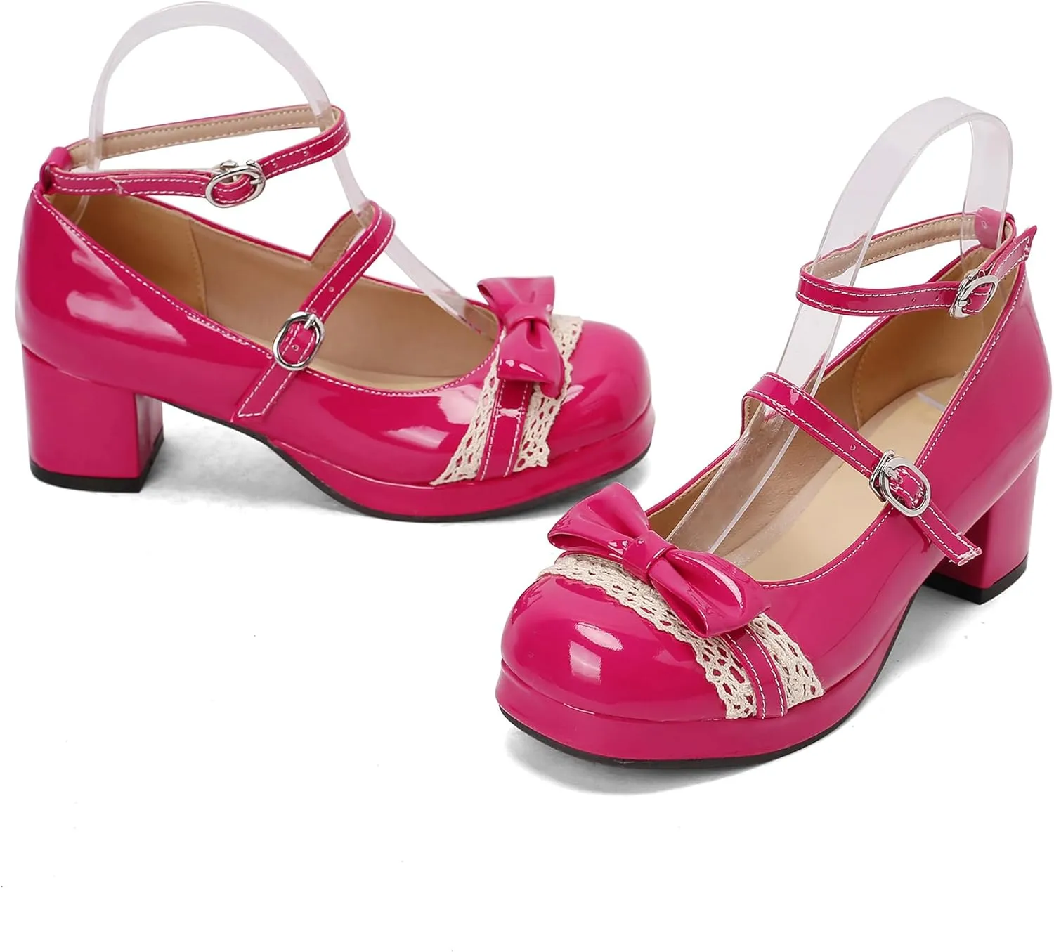 Sweet Patent Block Heel Round Toe Girl Princess Shoes