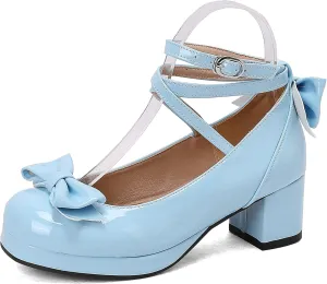 Sweet Patent Block Heel Round Toe Girl Princess Shoes