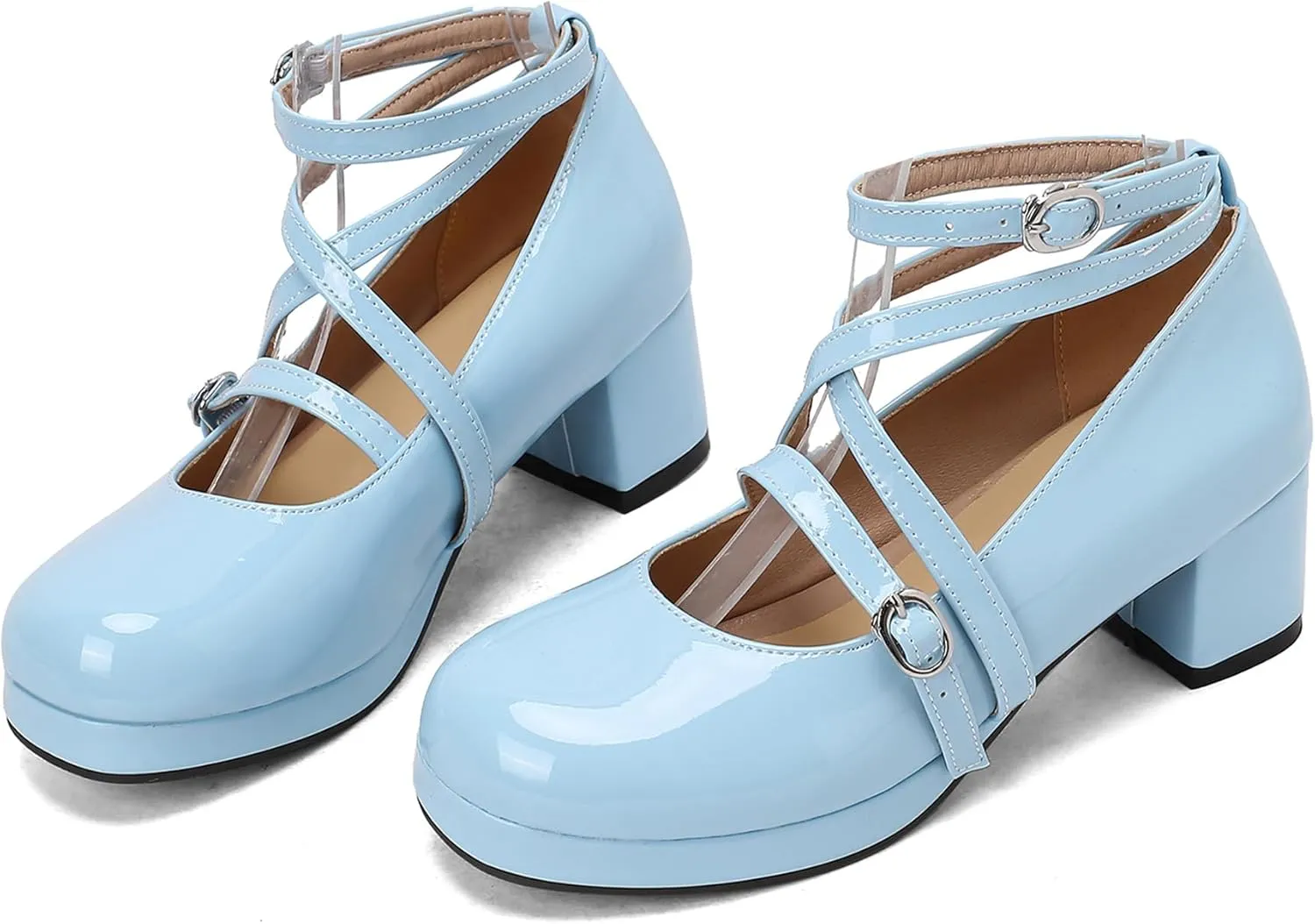 Sweet Patent Block Heel Round Toe Girl Princess Shoes