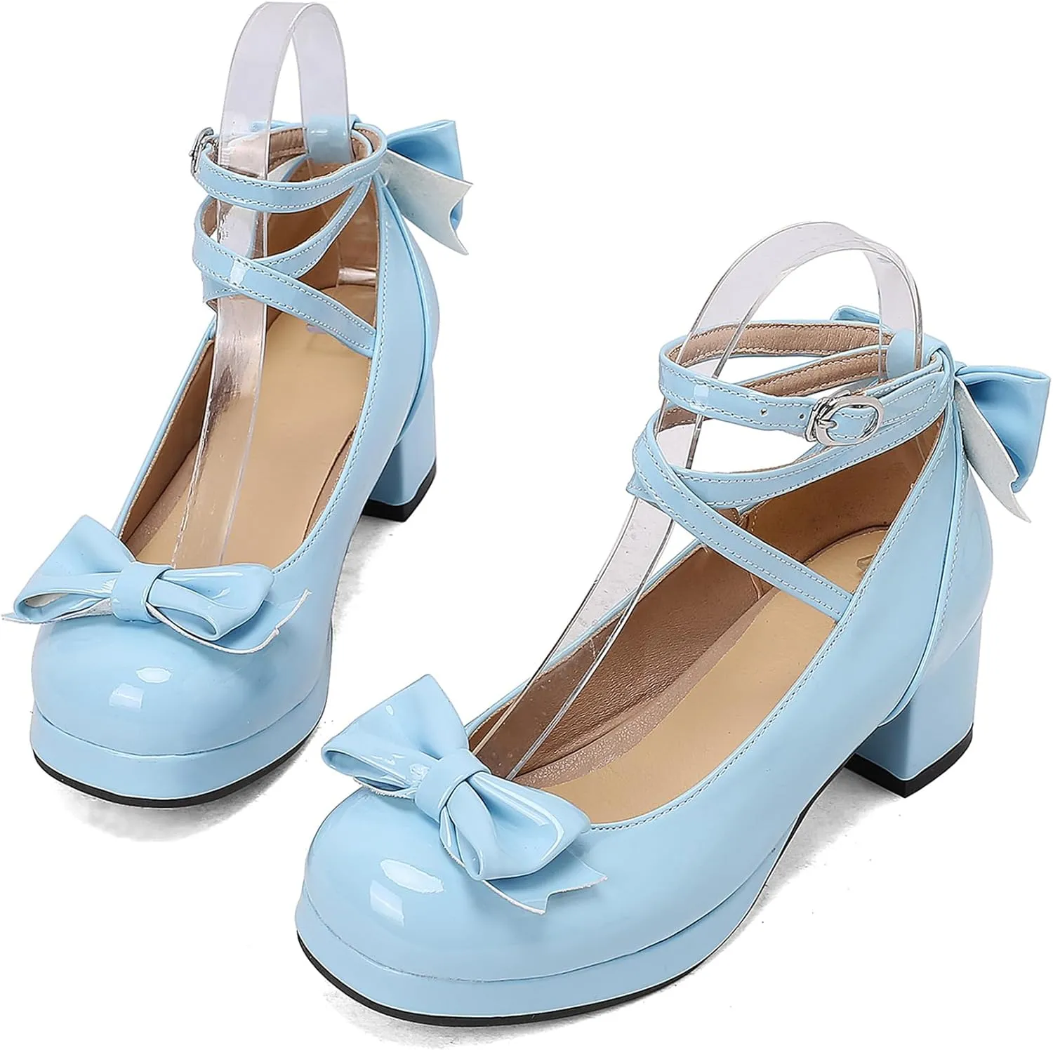 Sweet Patent Block Heel Round Toe Girl Princess Shoes