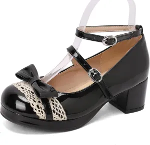 Sweet Patent Block Heel Round Toe Girl Princess Shoes