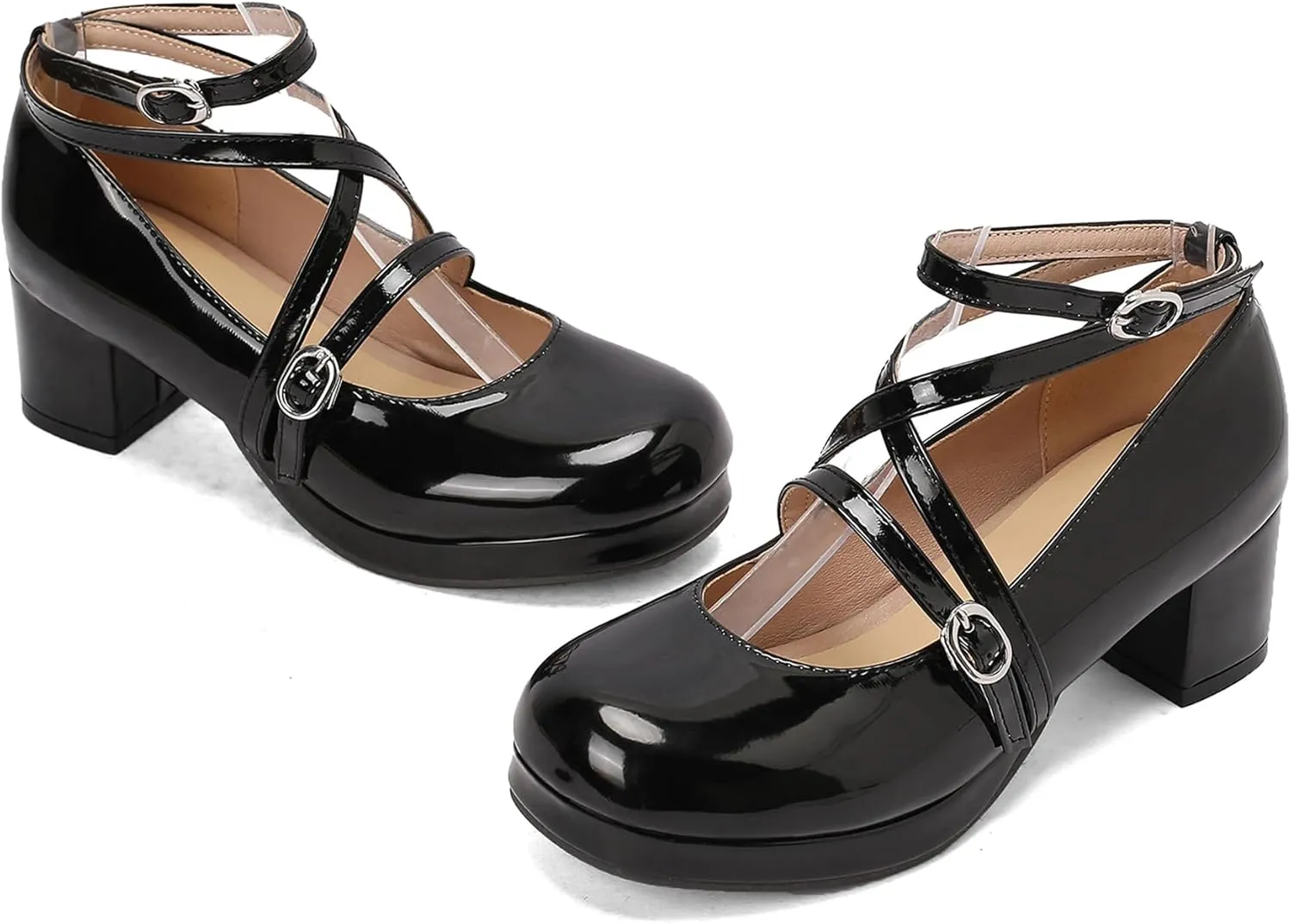 Sweet Patent Block Heel Round Toe Girl Princess Shoes