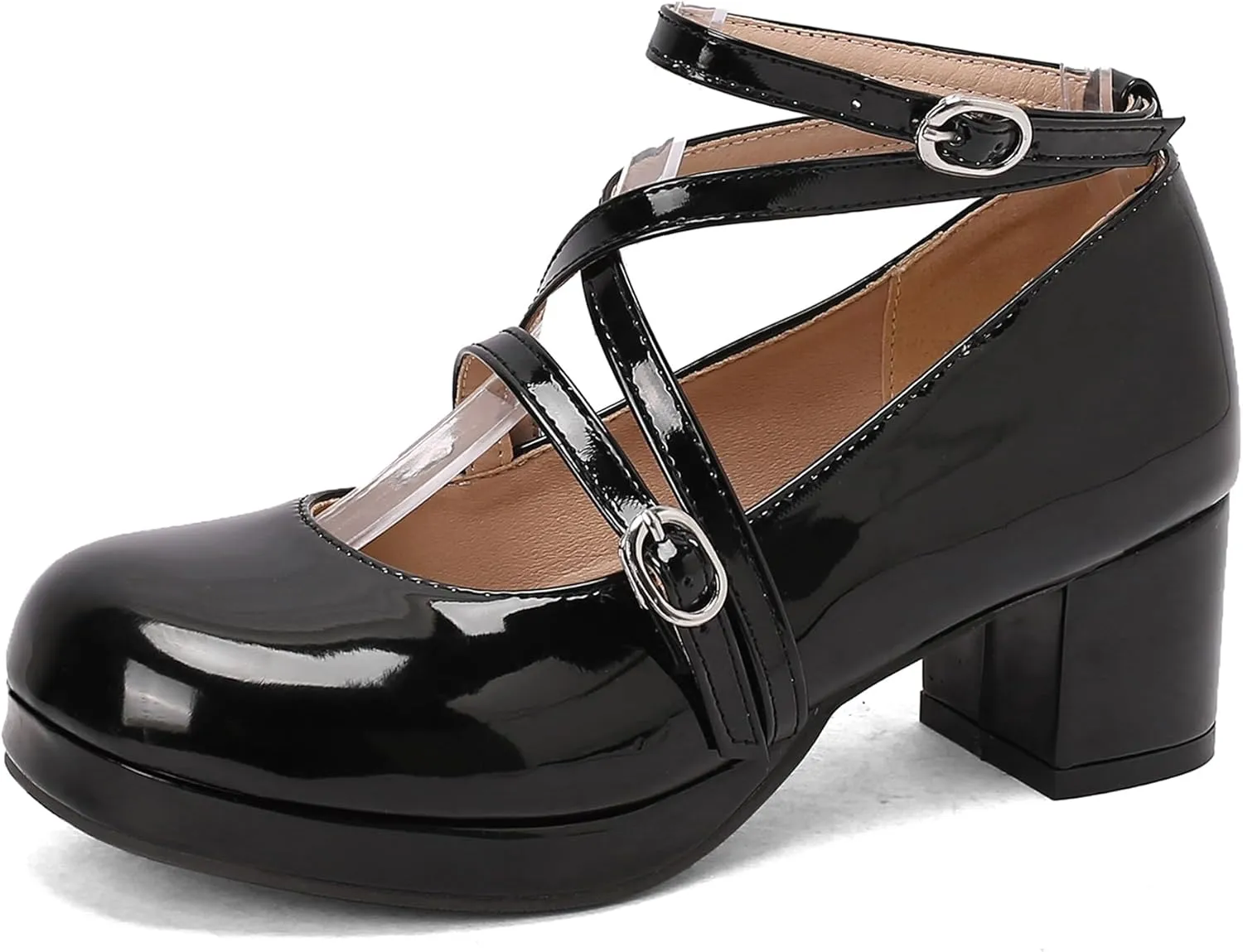 Sweet Patent Block Heel Round Toe Girl Princess Shoes