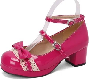 Sweet Patent Block Heel Round Toe Girl Princess Shoes