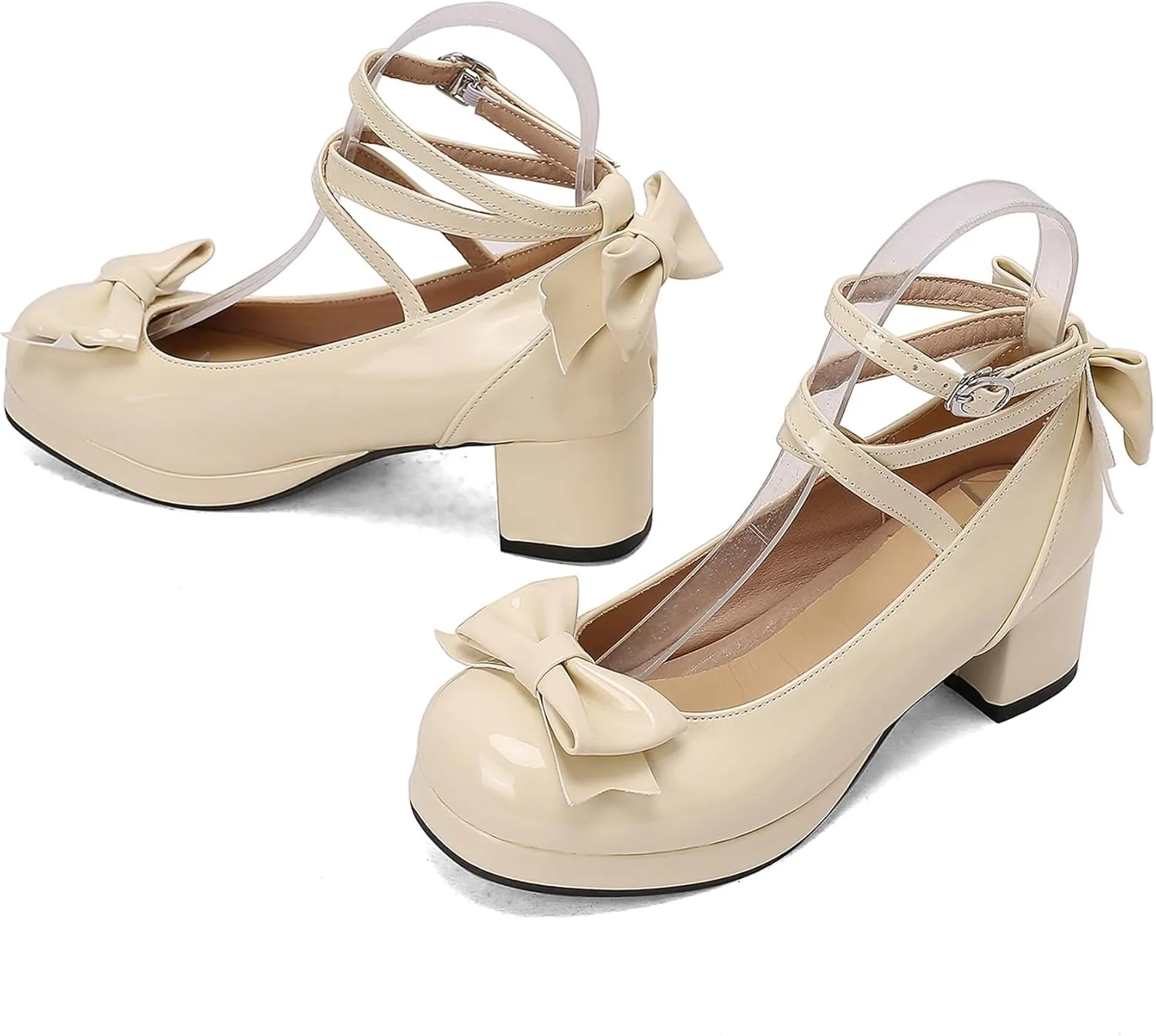 Sweet Patent Block Heel Round Toe Girl Princess Shoes