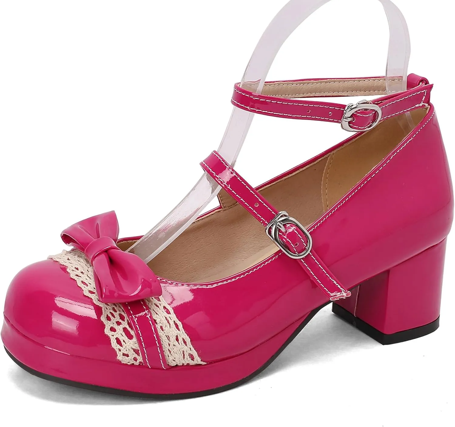 Sweet Patent Block Heel Round Toe Girl Princess Shoes