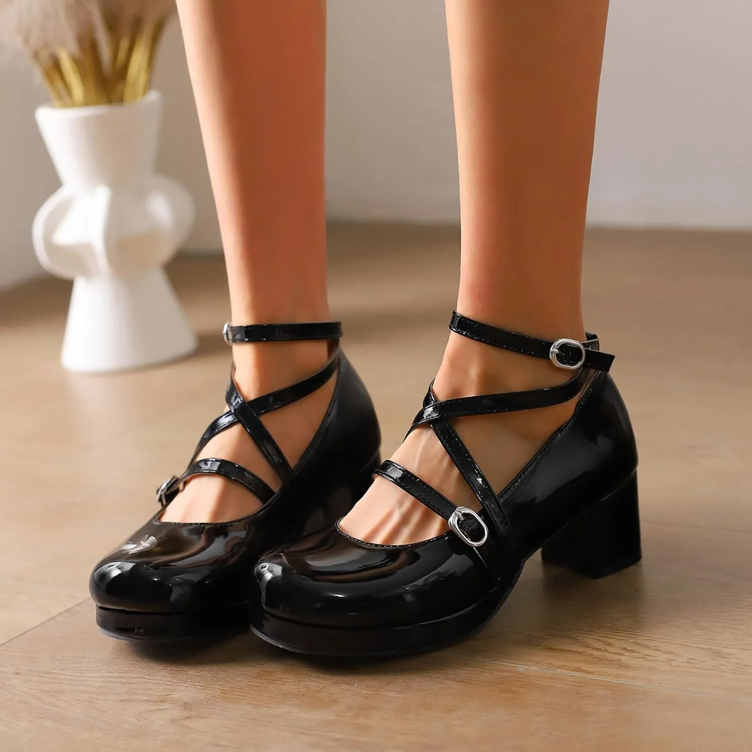 Sweet Patent Block Heel Round Toe Girl Princess Shoes