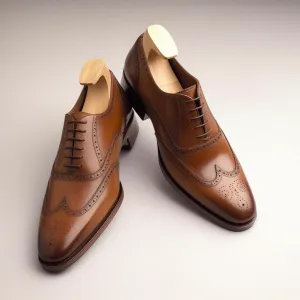 Tan Leather Adrion Brogue Wingtip Oxfords - Formal Shoes