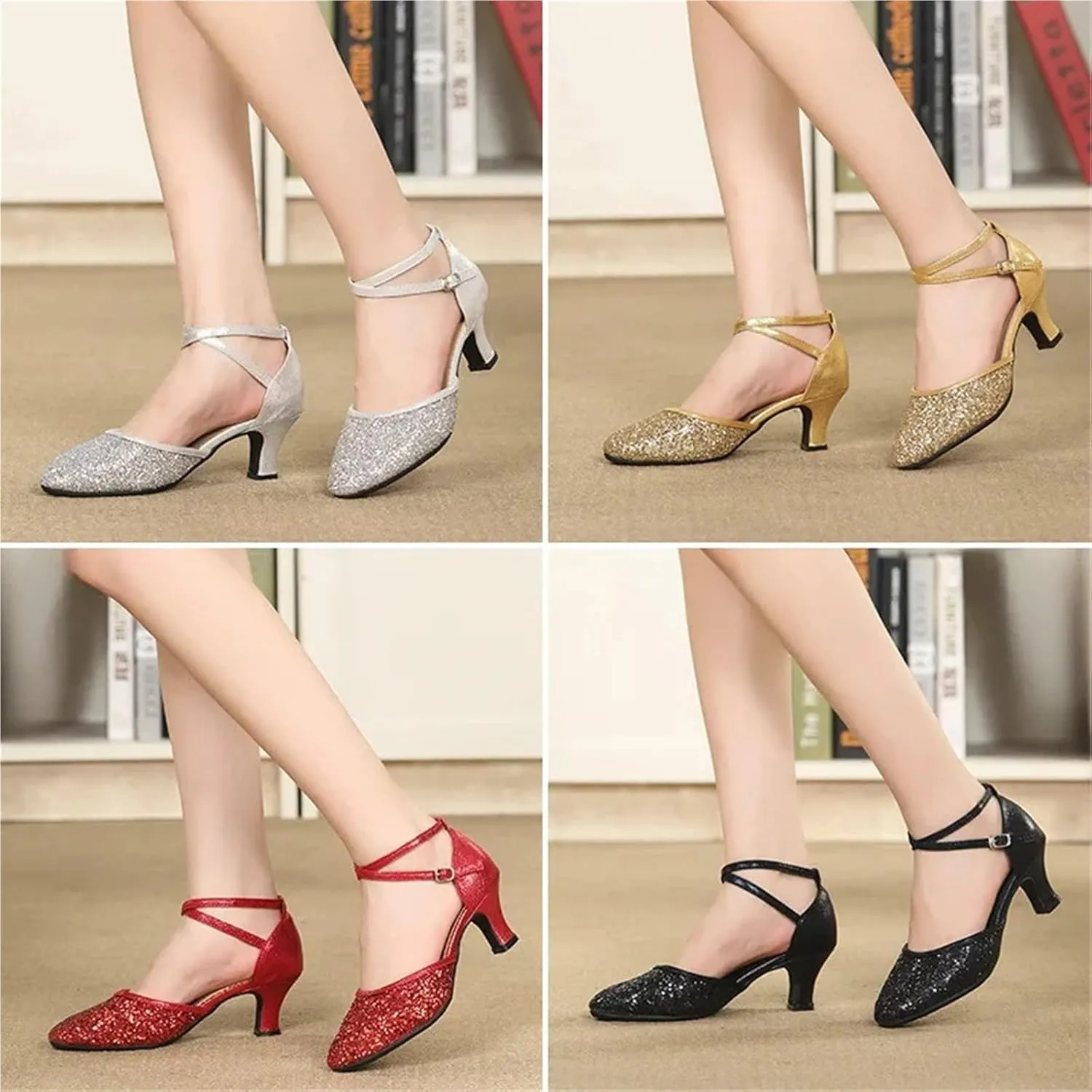 Women Dance Shoes Square Latin Mid-high Heels Social Soft Sole Modern Dance Shoes For Dance Performance