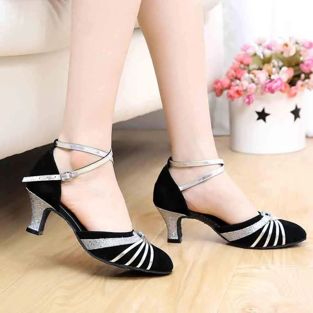 Women's Prom Ballroom Latin Dance Shoes Square Dance Shoes Clear Heels Thick Bottom