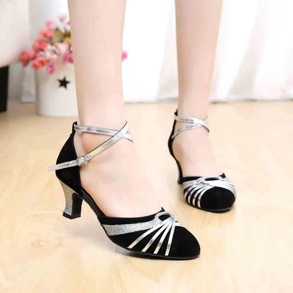 Women's Prom Ballroom Latin Dance Shoes Square Dance Shoes Clear Heels Thick Bottom