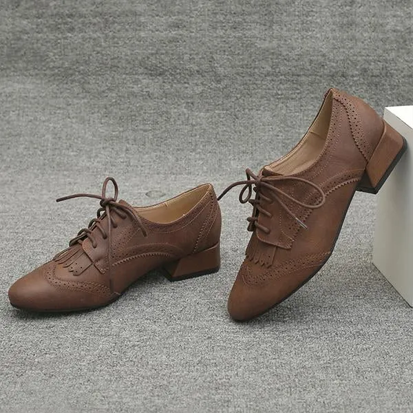 Women's Retro Tassel Strap Block Heel Brogues 32465841S