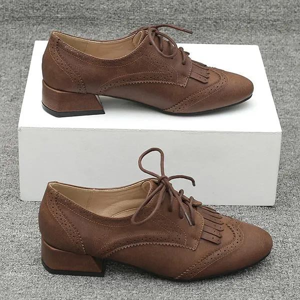 Women's Retro Tassel Strap Block Heel Brogues 32465841S