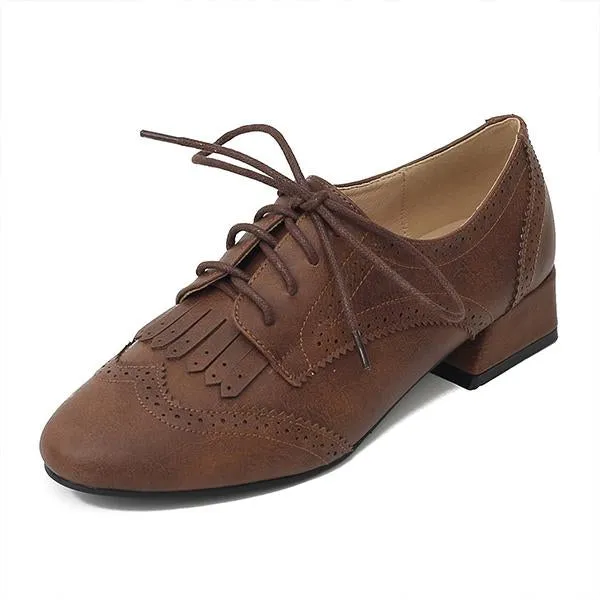Women's Retro Tassel Strap Block Heel Brogues 32465841S